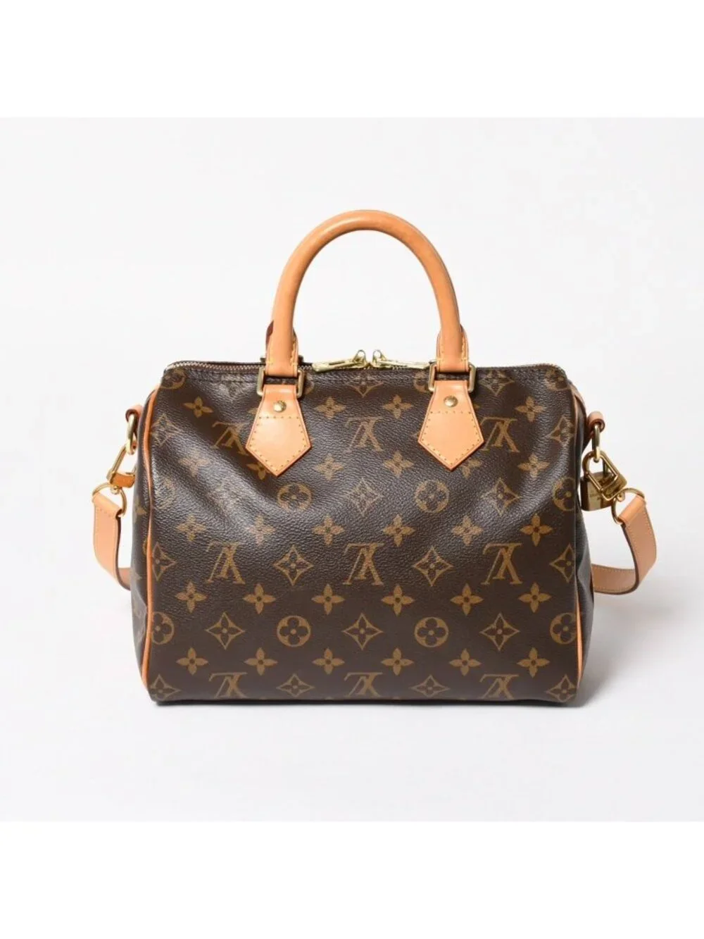Louis Vuitton Speedy 25 Handbag Monogram Leather Brown Gold
